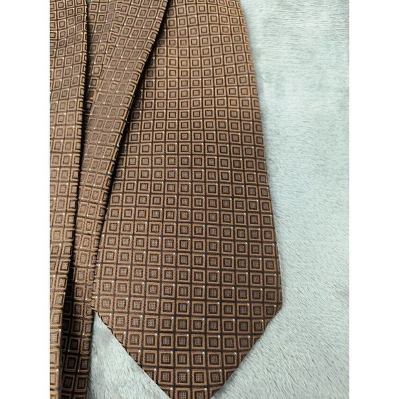 Men's Silk Necktie Lot of 2 Van Heusen Geo Print 59" Blue Tie 62" Brown Tie - Picture 4 of 12